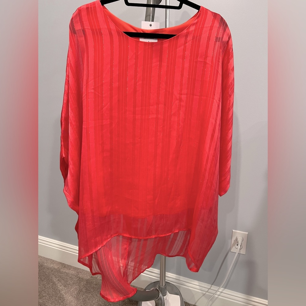 Adrienne striped poncho top with metallic detail coral pink
